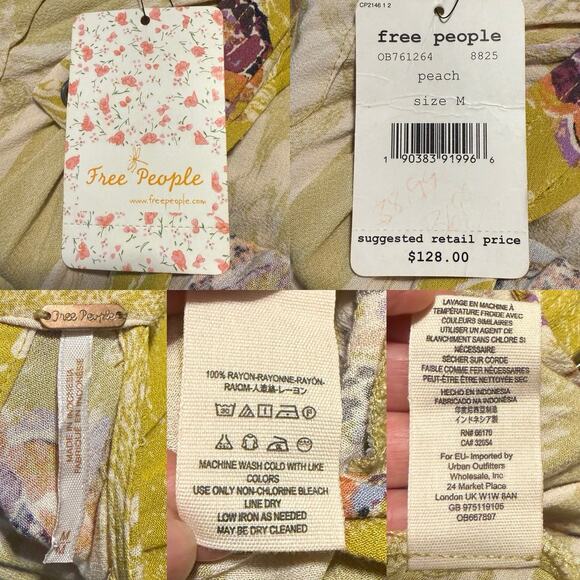 Free People Drift Away Tunic Mini Dress Gold Cold Shoulder Flowy MED NWT - Picture 12 of 12